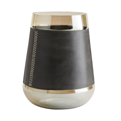 Duncan Hurricane Vase, Smoke Luster Glass, Graphite Leather, 10"H (4784 3JRVK)