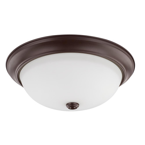 Bates Flush Mount, 3-Light, Bronze, Soft White Glass, 14.75"W