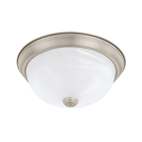 Bates Flush Mount, 2-Light, Matte Nickel, White Faux Alabaster Glass, 11"W