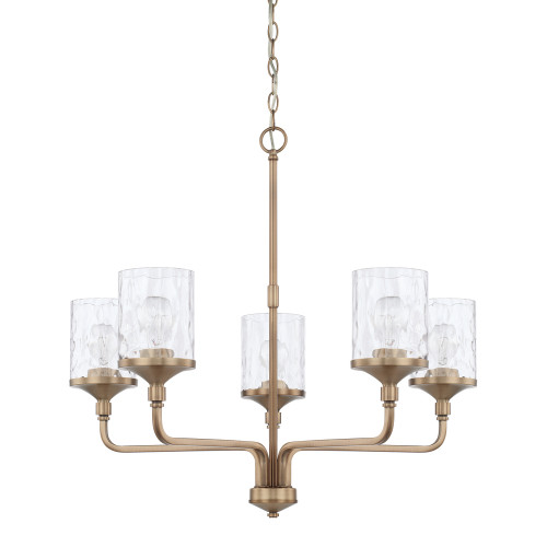 Colton Chandelier, 5-Light, Aged Brass, Clear Water Glass, 28"W