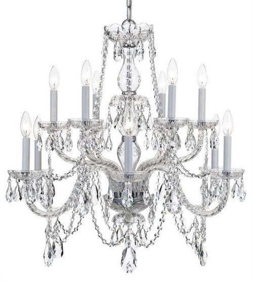 Traditional 12 Light Crystal Chandelier - Polished Chrome, Swarovski Spectra Crystal 26"H