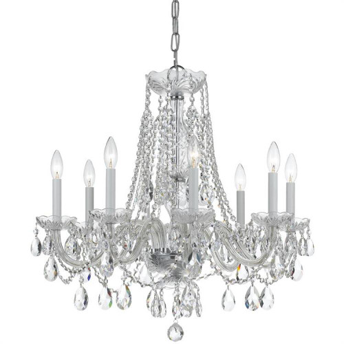 Traditional 8 Light Crystal Chandelier - Polished Chrome, Swarovski Spectra Crystal 26"H