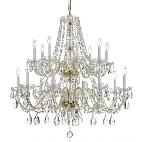 Traditional Crystal Chandelier - Polished Brass, Hand Cut Crystal 34"H