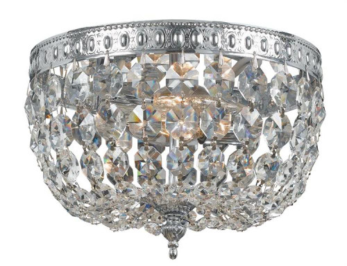 Ceiling Mount 2 Light Flush Mount - Polished Chrome, Hand Cut Crystal
