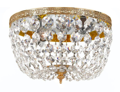 Ceiling Mount 2 Light Flush Mount - Olde Brass, Swarovski Spectra Crystal 6.5"H