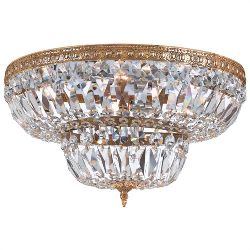 Ceiling Mount 4 Light Flush Mount - Olde Brass, Hand Cut Crystal 12"H