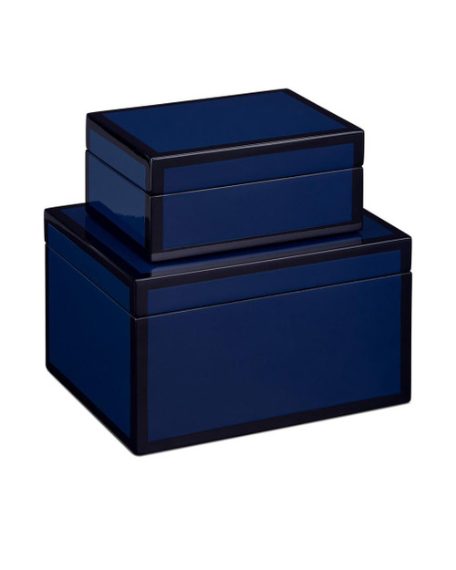 Currey and Company Navy Lacquer Box, Set of 2 