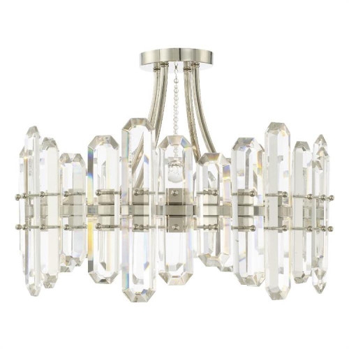 Bolton Semi Flush Mount - Polished Nickel, Faceted Crystal Elements 15.75"H