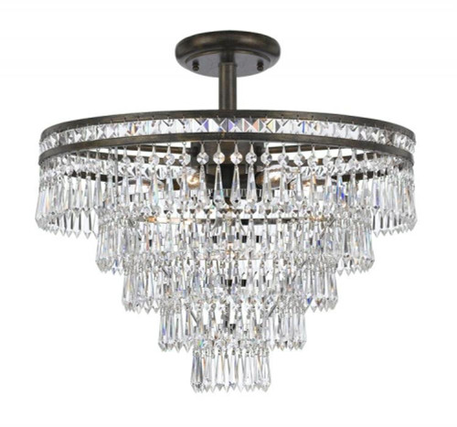 Mercer Semi Flush Mount - English Bronze, Hand Cut Crystal 20.25"H