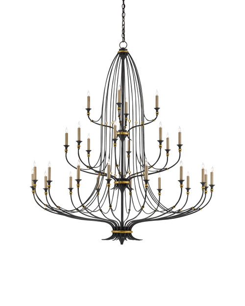 Folgate Grande Chandelier, 8-Light, French Black, Gold Leaf, 56.5"W, Currey and Company (9000-0213 KLTX)