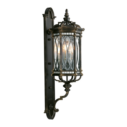 Warwickshire Outdoor Wall Mount, 4-Light, Dark Wrought Iron Patina, Beveled Leaded Glass Panels, 41"H (612081ST 6ELA)