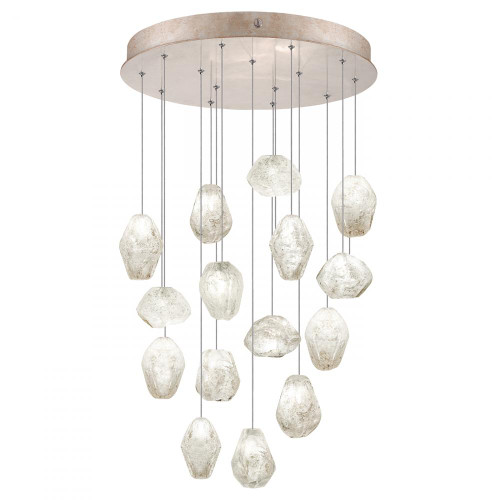 Natural Inspirations Pendant, Round, 15-Light, LED, Clear Quartz Glass, Gold-Toned Silver Leaf Canopy, 21"W (853140-23LD KK8D)