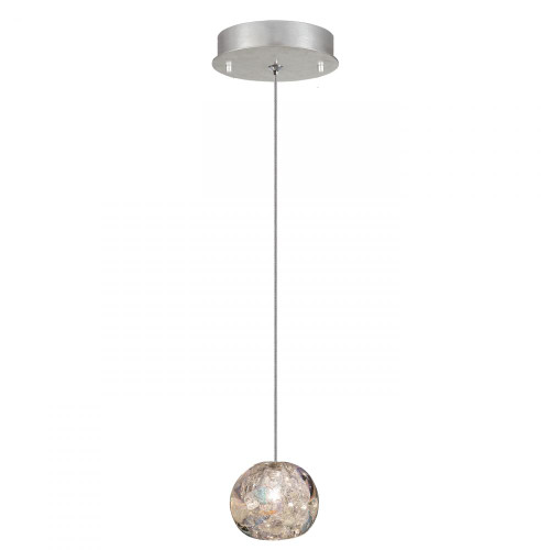 Natural Inspirations Pendant, Round, 1-Light, LED, Dichroic Glass Crystal, Platinized Silver Leaf Canopy, 5.5"W (852240-106LD KL8A)