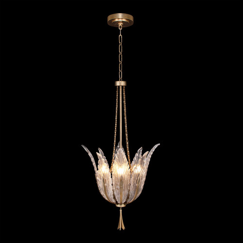 Plume Pendant, Round, 4-Light, Gold Leaf, Clear Crystal & Opaline Dichroic Glass Plumes, 17.5"W (893940-2ST NH1D)