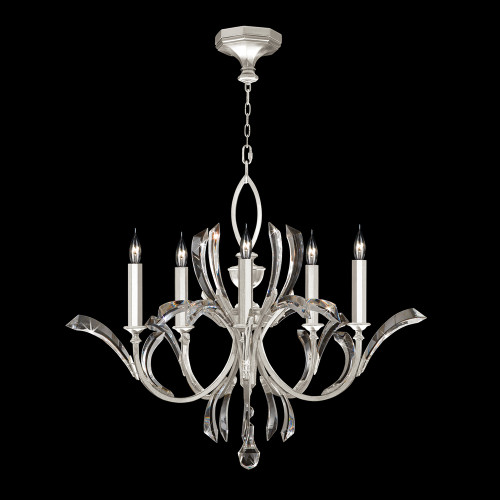 Beveled Arcs Chandelier, Round, 5-Light, Silver Leaf, 36"W (702240-SF4 NJ05)