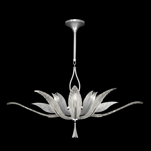 Plume Pendant, Oblong, 8-Light, Silver Leaf, Clear Crystal & Opaline Dichroic Glass Plumes, 40"W (893740-11ST NKYF)