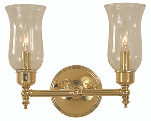 Sheraton Wall Sconce, 2-Light, Polished Brass, Hurricane Glass Shade, 10.5"H (2502 PB VF4X)