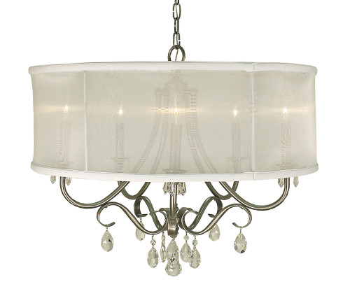 Liebestraum Chandelier, 5-Light, Brushed Nickel with Sheer White, White Sheer Softback Shade, 26"W (1236 BN/SWH 9Q0EV)
