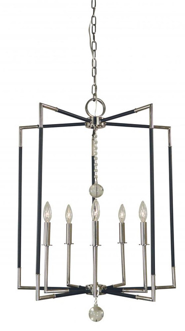 Felicity Chandelier, 5-Light, Polished Nickel with Matte Black Accents, 24"W (5042 PN/MBLACK A088D)