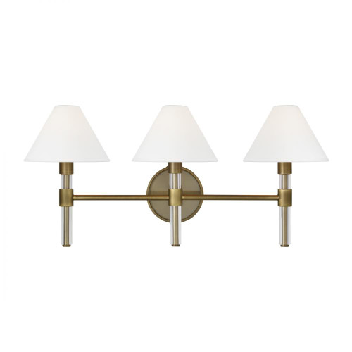 Robert Bathroom Vanity Light, 3-Light, Time Worn Brass, White Shade, 26.5"L (LV1043TWB 706U3JQ)
