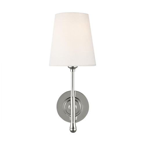 Capri Wall Sconce, 1-Light, Polished Nickel, White Linen Shade, 14.5"H (TW1001PN 706TZMD)