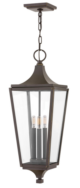 Jaymes Outdoor Hanging Lantern, 3-Light, Oil Rubbed Bronze, 26.25"H (1292OZ VEJM)