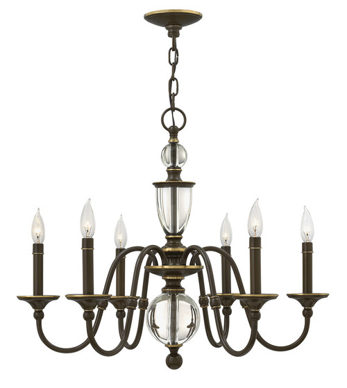 Eleanor Chandelier, 6-Light, Light Oiled Bronze, 27.25"W (4956LZ R6YR)