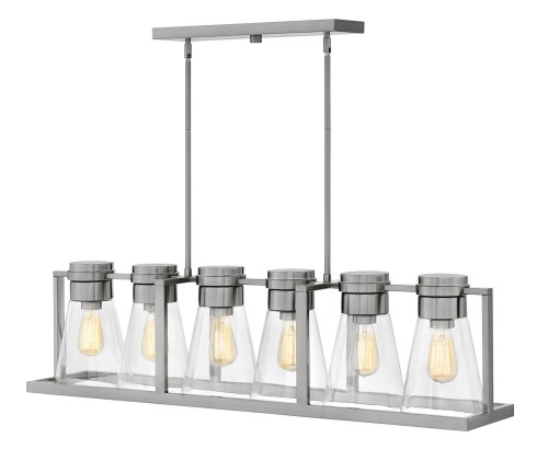 Refinery Linear Chandelier, 6-Light, Black Clear Glass, 43.75"W
