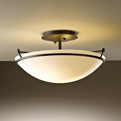 Plain Semi-Flush Mount, 2-Light, Natural Iron, Sand Glass, 14.5"W (124302-SKT-20-SS0047 CEJD)