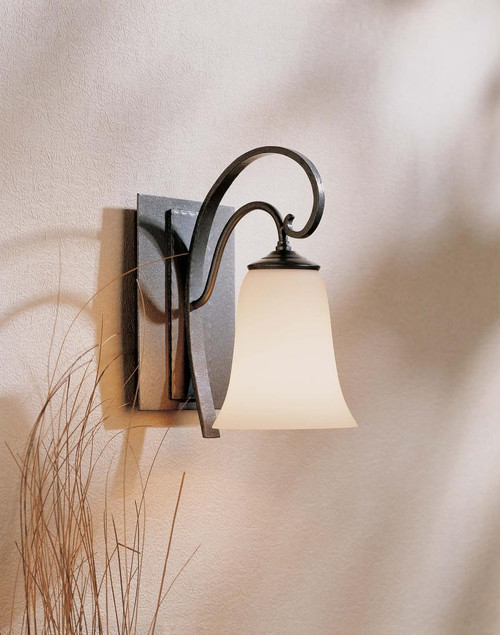 Scroll Wall Sconce, 1-Light, Black, Opal Glass, 10"H (204531-SKT-10-GG0035 A2PGU)