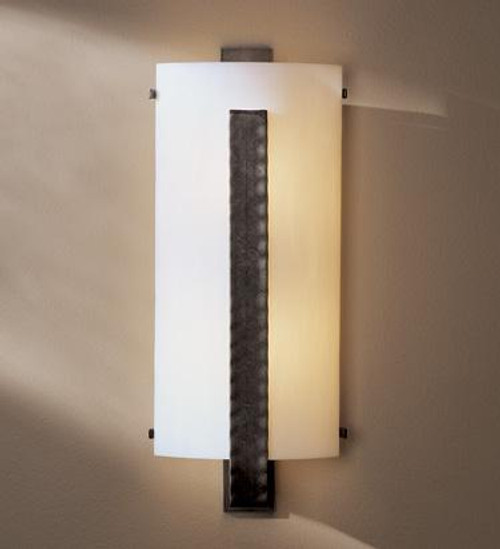 Forged Vertical Bar Wall Sconce, 2-Light, Natural Iron, White Art Glass, 18"H (206729-SKT-20-BB0420 A8PWH)