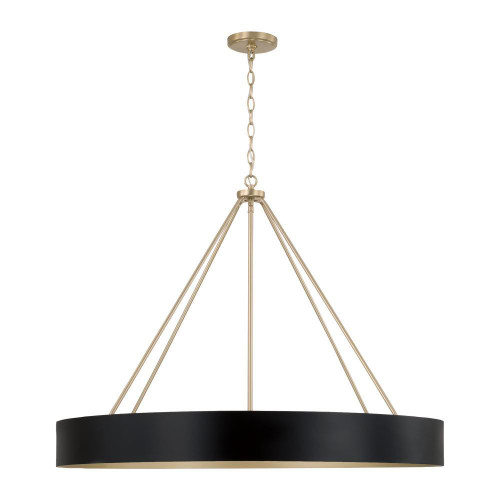 Capital 6-Light Modern Circular Metal Chandelier in Matte Black with Painted Matte Brass Interior 