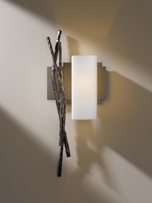 Brindille Left Wall Sconce, 1-Light, Dark Smoke, Opal Glass, 19"H (207670-SKT-LFT-07-GG0351 2ZQ6UP)