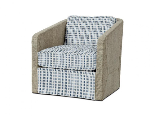 Palecek Carmine Swivel Lounge Chair, Fog White, Mixed I/O Striped Pebbles Navy 8X, Deluxe 8156 Cushion 
