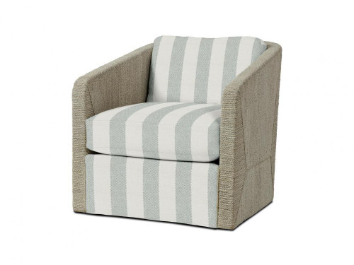 Palecek Carmine Swivel Lounge Chair, Fog White, Yellow I/O Striped Pebbles Sand 8W, Deluxe 8156 Cushion 