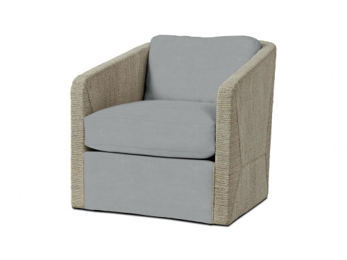 Palecek Carmine Swivel Lounge Chair, Fog White, Powder Blue Leather 88, Standard 8155 Cushion 