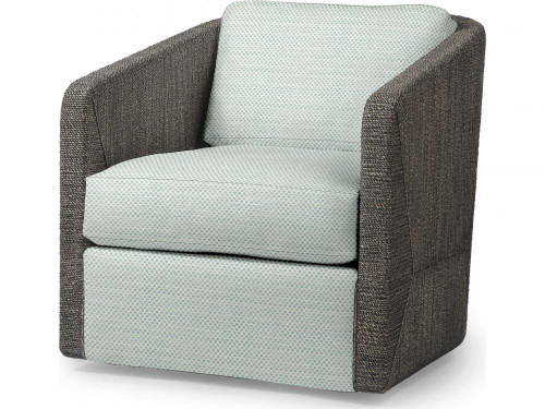 Palecek Carmine Swivel Lounge Chair, Mocha Wash, Mixed I/O Aqua Squares 8P, Standard 8155 Cushion 