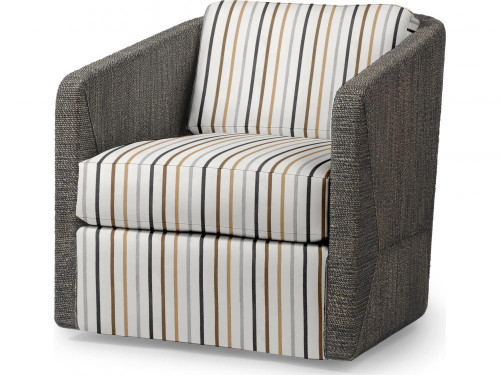 Palecek Carmine Swivel Lounge Chair, Mocha Wash, Mixed I/O Textured Desert Stripe 8C, Deluxe 8156 Cushion 