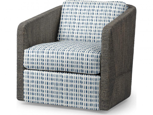 Palecek Carmine Swivel Lounge Chair, Mocha Wash, Mixed I/O Striped Pebbles Navy 8X, Deluxe 8156 Cushion 