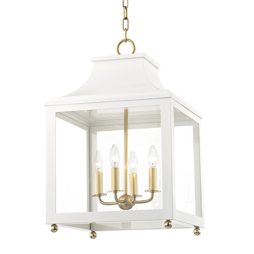 Leigh Large Pendant, 4-Light, Aged Brass/Soft Off White, Clear Glass Shade, 25"H (H259704L-AGB/WH 608QFQF)