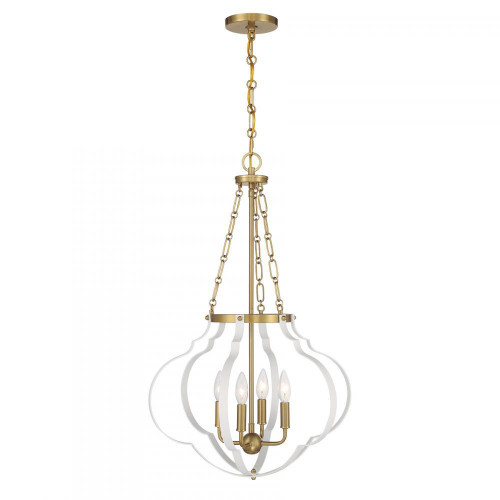 Savoy House Mercer 4-Light Pendant in White and Warm Brass, Savoy House 7-4866-4-142 APUC0 