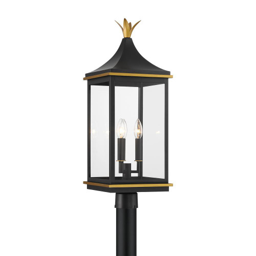 Crystorama Simpson 3 Light Matte Black + Textured Gold Outdoor Post, Crystorama SIM-809-MK-TG 2P09U 