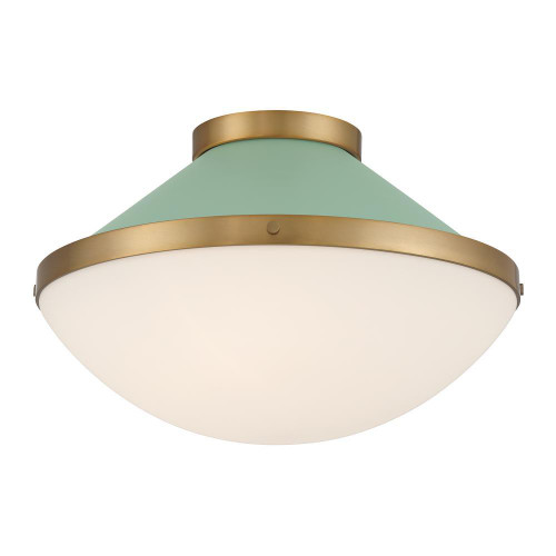 Crystorama Xander 2 Light Vibrant Gold + Green Flush Mount, Crystorama XAN-8002-VG-GR 2P0AQ 