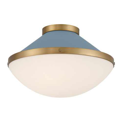 Crystorama Xander 2 Light Vibrant Gold + Blue Flush Mount, Crystorama XAN-8002-VG-BL 2P0AP 