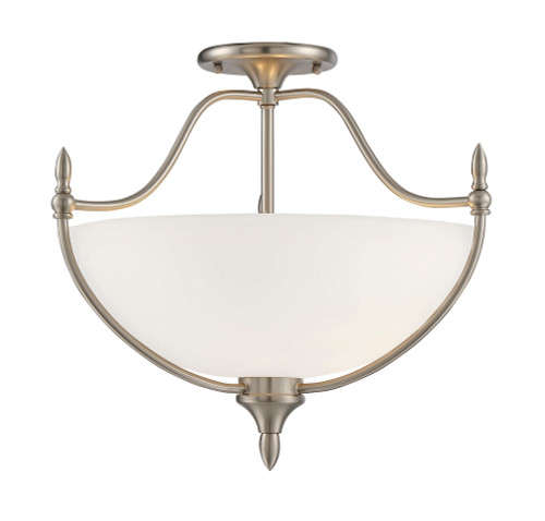 Herndon Semi Flush Mount, 3-Light, Satin Nickel, Glass Shade, 18"W, Savoy House (6-1005-3-SN 1JZAD)
