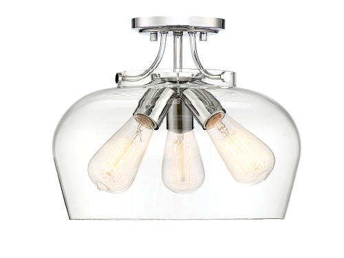 Octave Semi Flush Mount, 3-Light, Polished Chrome, Glass Shade, 13"W, Savoy House (6-4035-3-11 1N0YG)