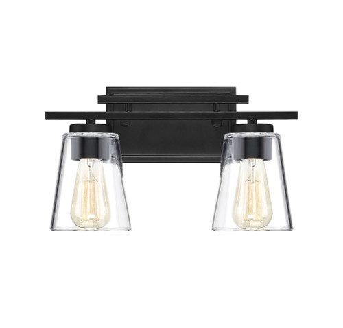 Calhoun Bath Vanity Light, 2-Light, Black, Glass Shade, 14.58"W, Savoy House (8-1020-2-BK 1N3VJ)