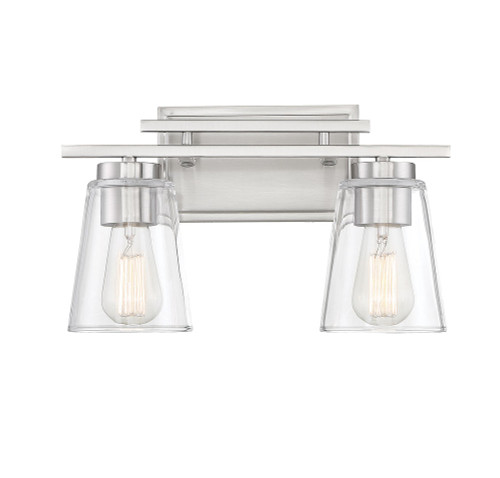Calhoun Bath Vanity Light, 2-Light, Satin Nickel, Glass Shade, 14.58"W, Savoy House (8-1020-2-SN 1QYQJ)