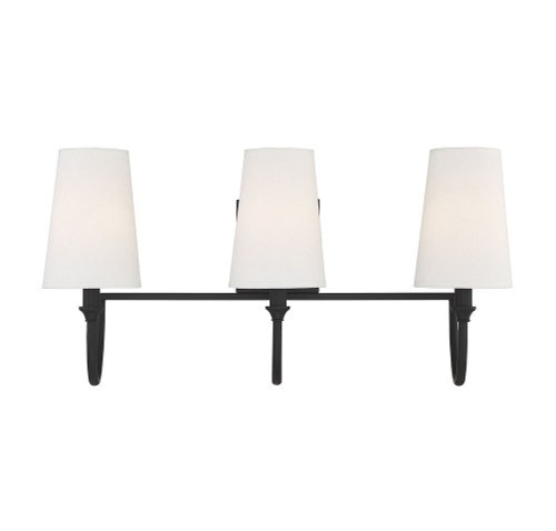 Cameron Bath Vanity Light, 3-Light, Matte Black, White Fabric Shade, 24"W Savoy House (8-2542-3-89 1R0LJ)