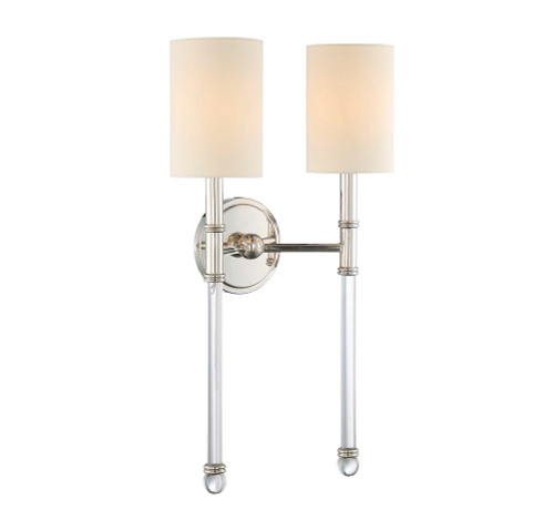 Fremont Wall Sconce, 2-Light, Polished Nickel, Soft White Shade, 21"H  Savoy House (9-103-2-109 1K27F)